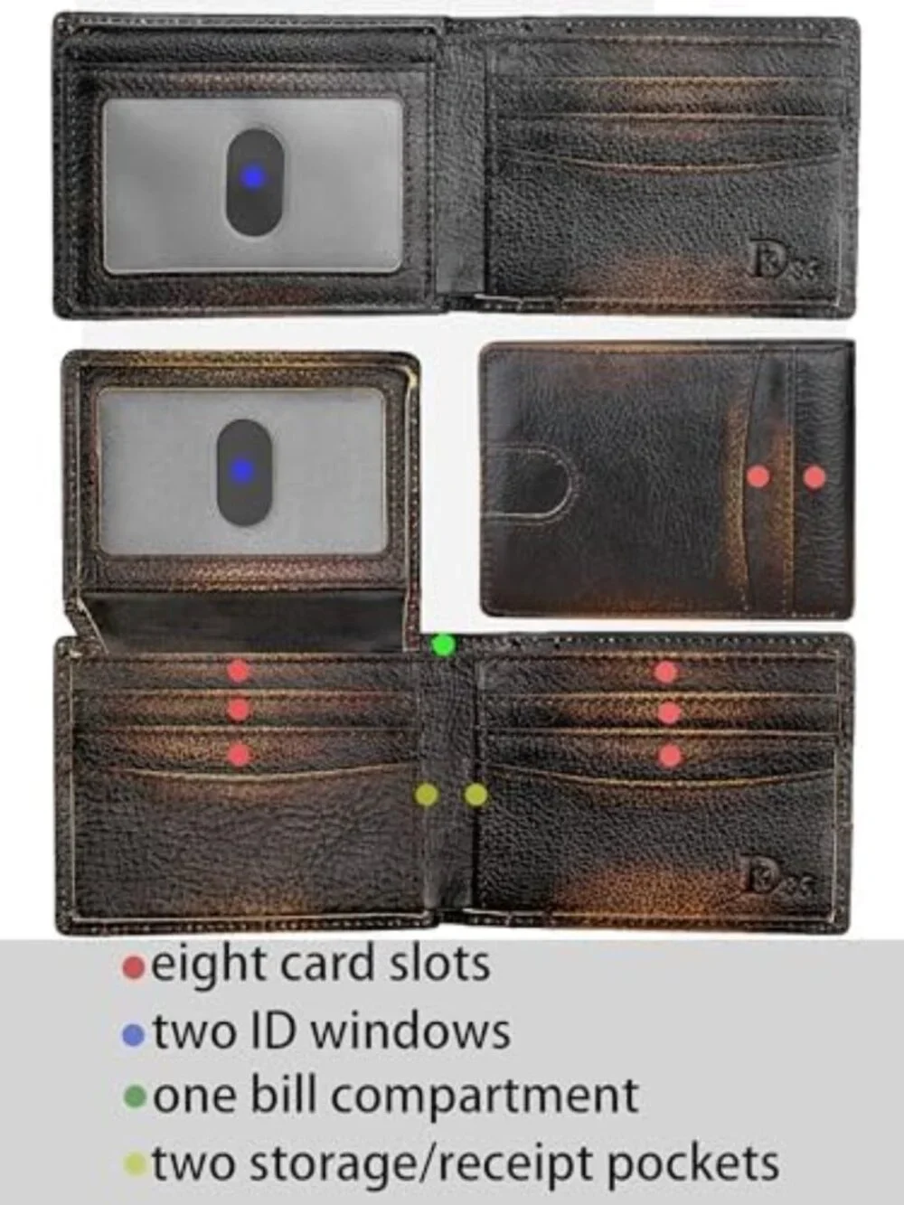 Slim RFID Bifold Wallet for Men, Genuine Leather, 2 ID Windows, Gift Box